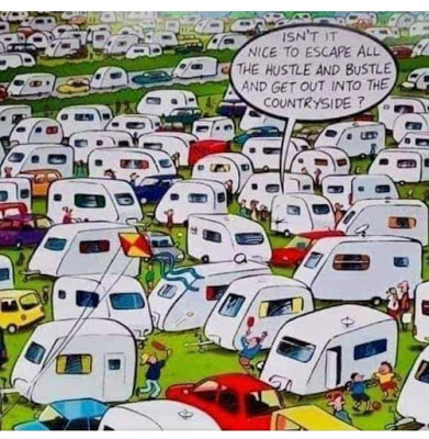 Crowded campsite cartoon